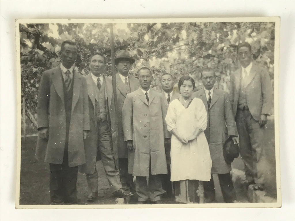 Japanese Showa Company Staff Group Photograph Vtg Suits Kimono Sepia Tone PH266