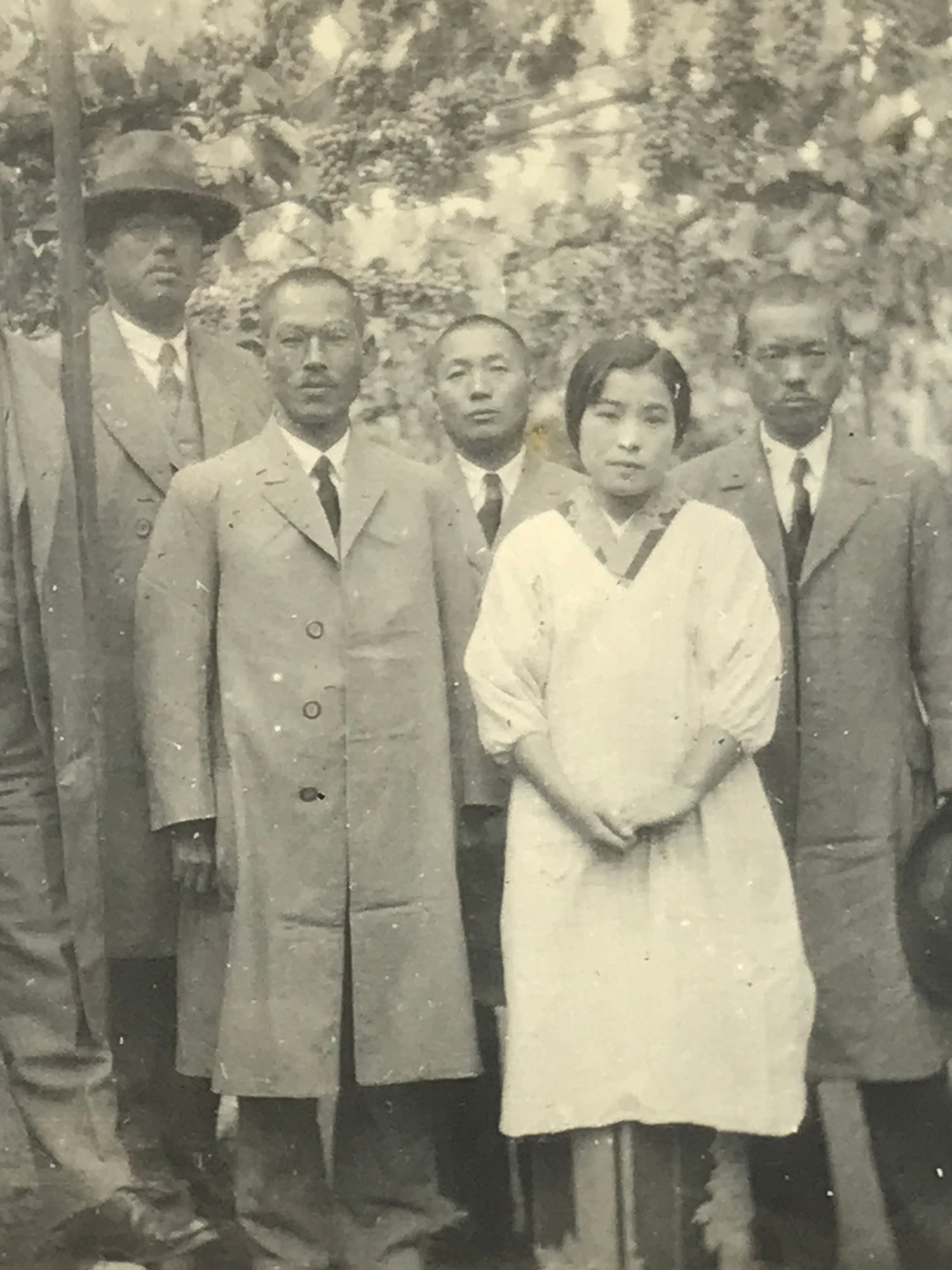 Japanese Showa Company Staff Group Photograph Vtg Suits Kimono Sepia Tone PH266
