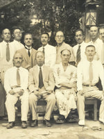 Japanese Showa Company Staff Group Photograph Vtg Suits Yukata Sepia Tone PH149