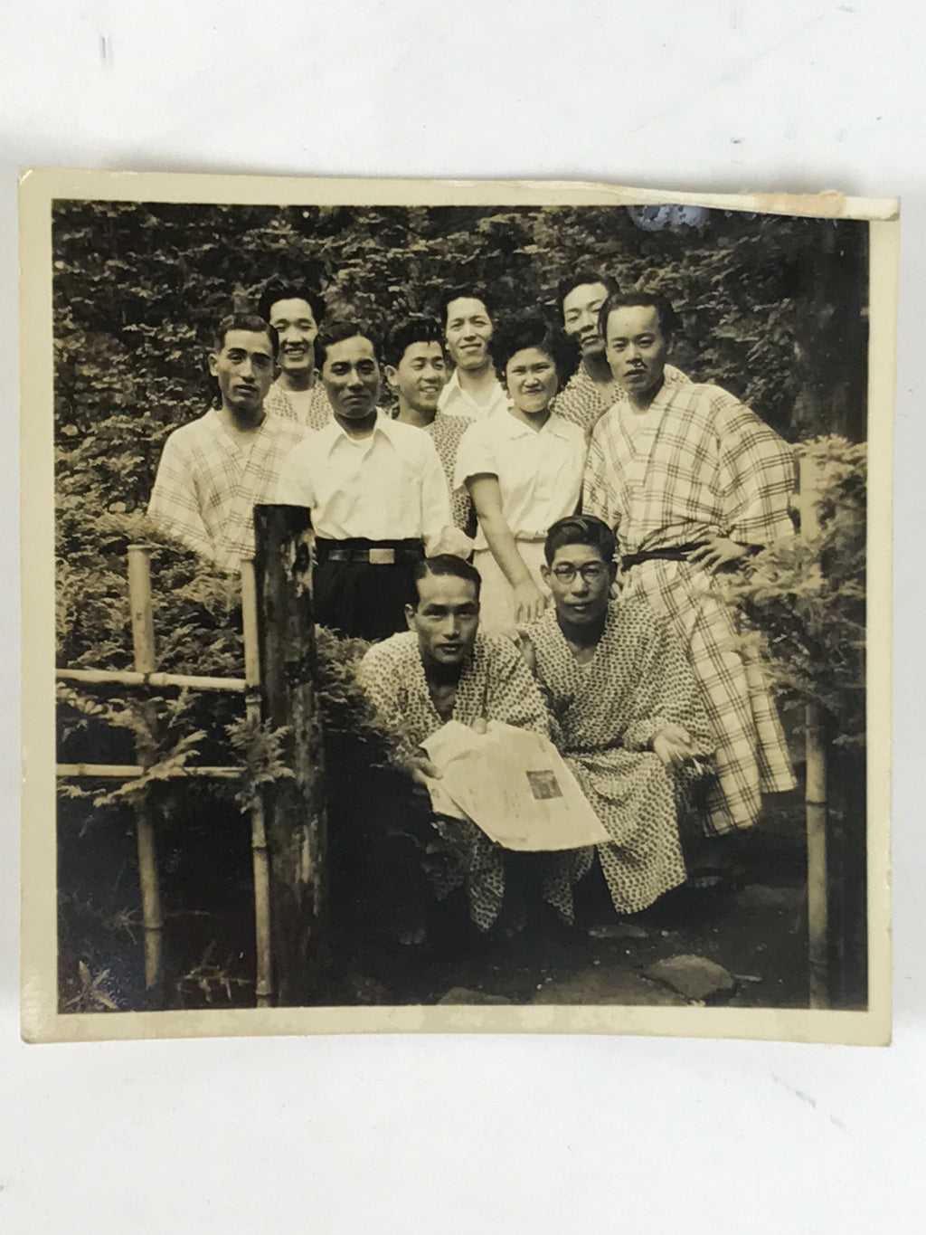 Japanese Showa Company Staff Group Photograph Vtg Yukata Sepia Tone PH281
