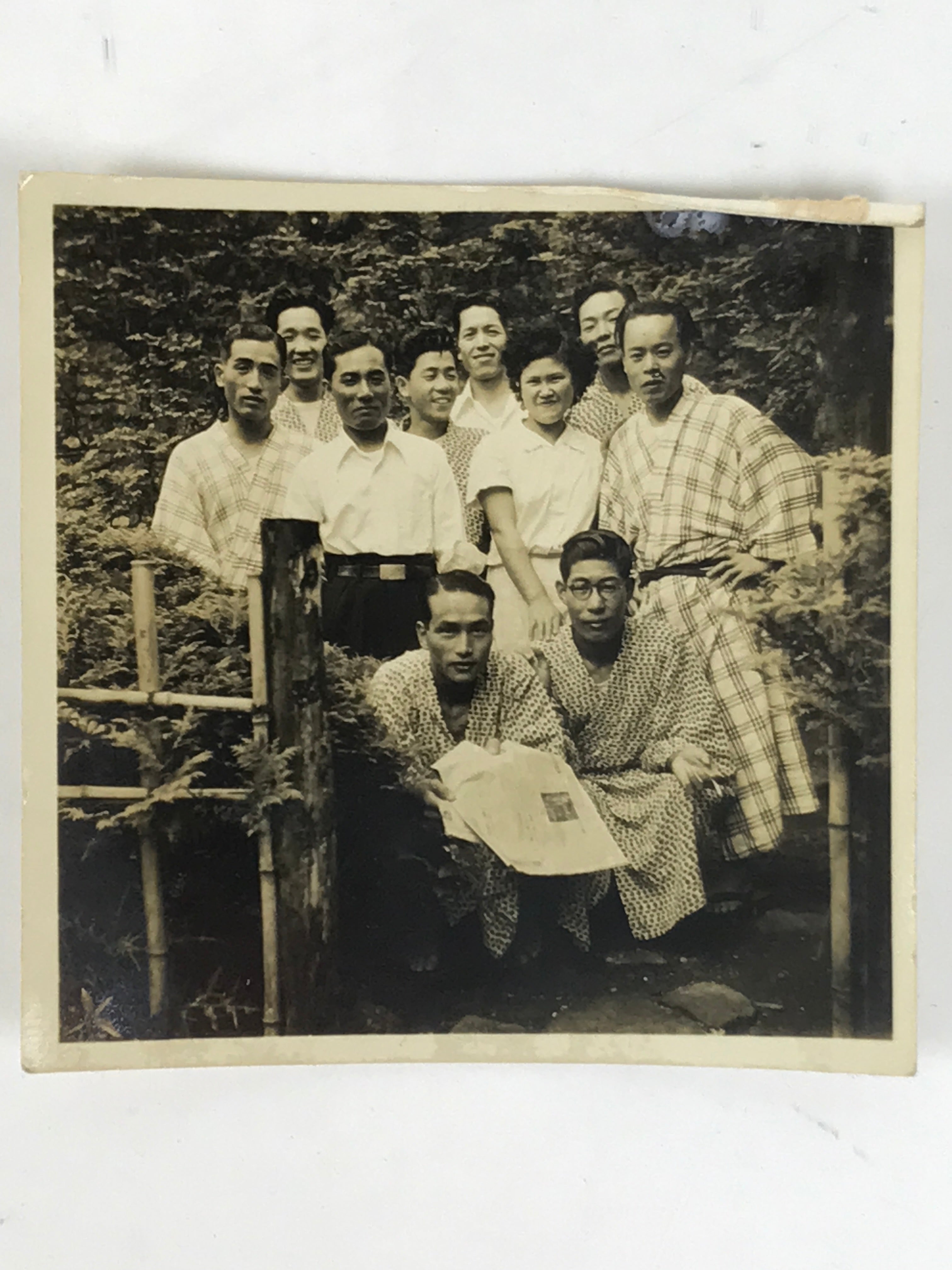Japanese Showa Company Staff Group Photograph Vtg Yukata Sepia Tone PH281