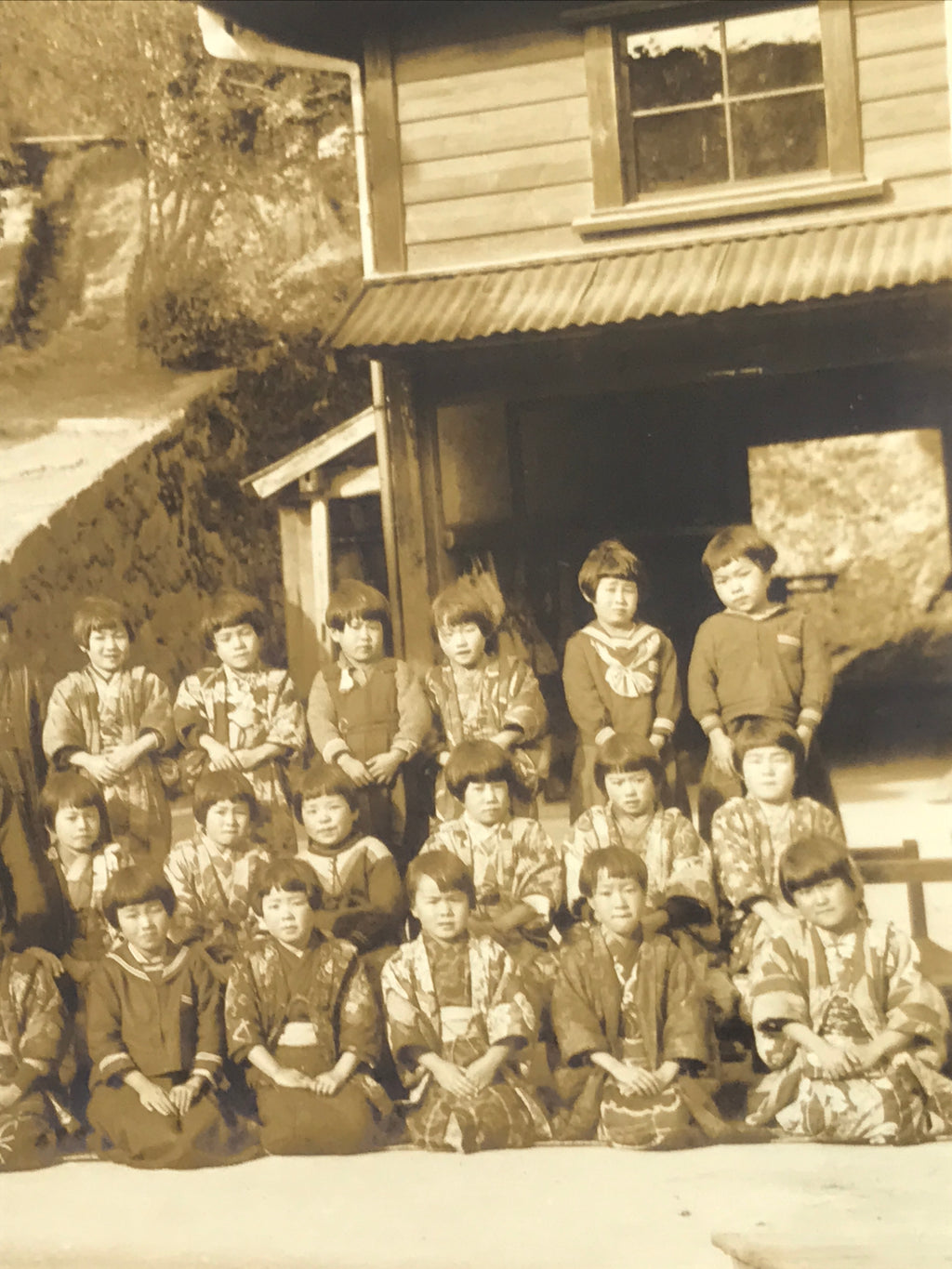 Japanese Showa Elementary School Class Photograph Student Uniform Sepia PH130