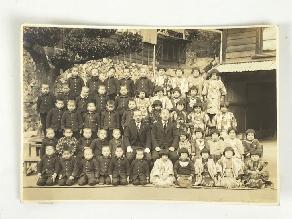 Japanese Showa Elementary School Class Photograph Student Uniform Sepia PH131