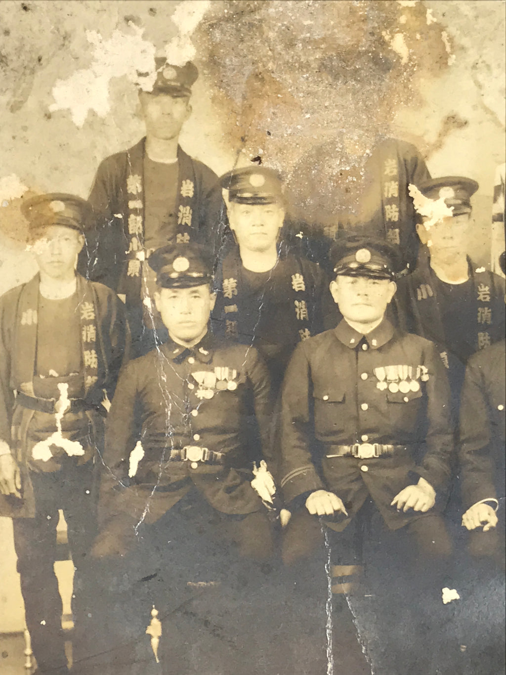 Japanese Showa Era Gifu City Fire Department Photograph Vtg Uniforms Sepia PH112