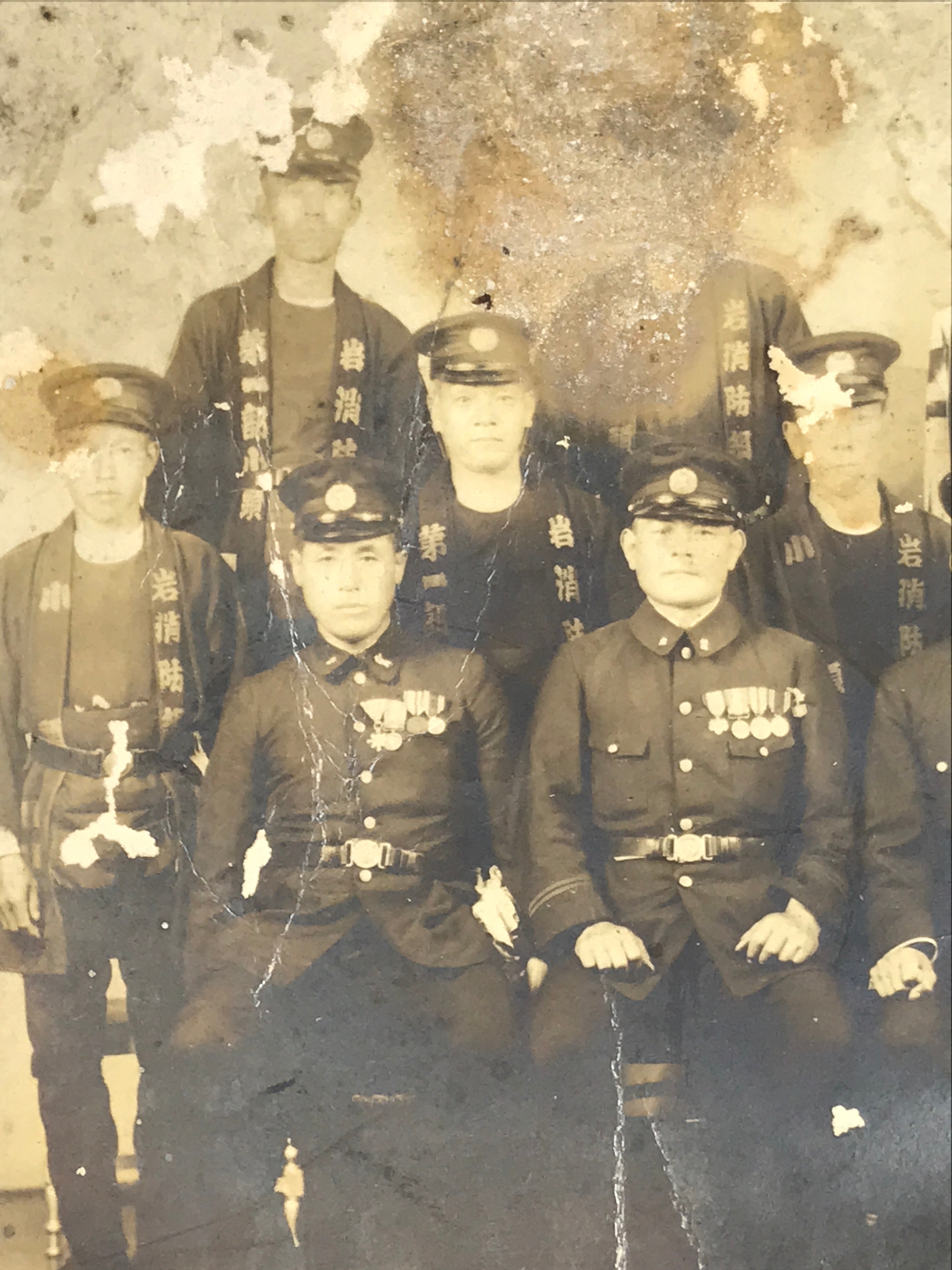 Japanese Showa Era Gifu City Fire Department Photograph Vtg Uniforms Sepia PH112