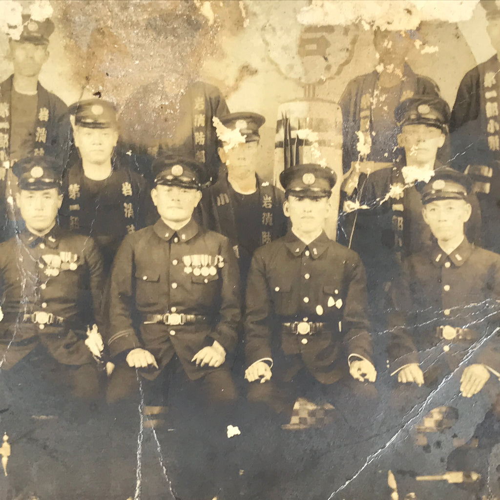 Japanese Showa Era Gifu City Fire Department Photograph Vtg Uniforms Sepia PH112