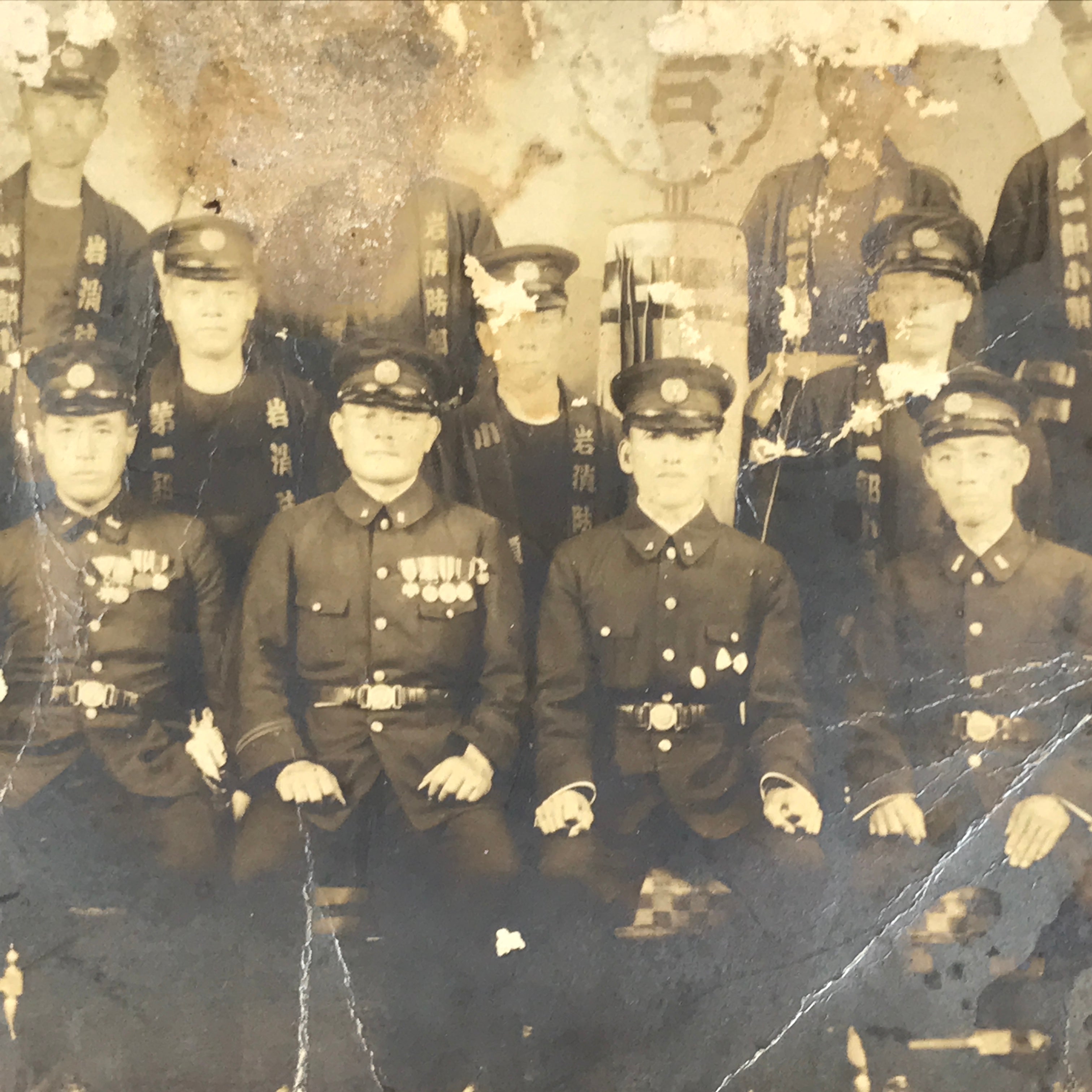 Japanese Showa Era Gifu City Fire Department Photograph Vtg Uniforms Sepia PH112