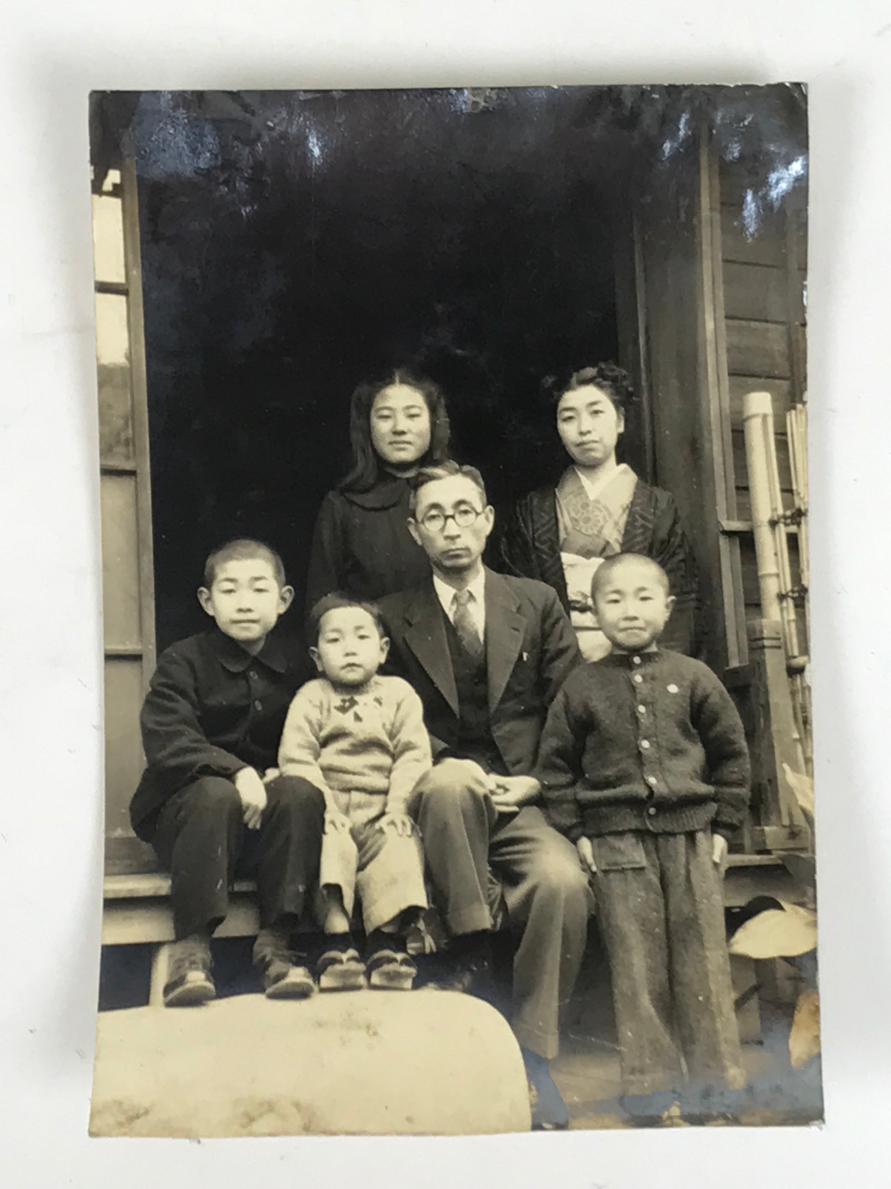 Japanese Showa Family Posed Portrait Photograph Kimono Uniform