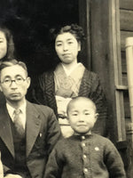 Japanese Showa Family Posed Portrait Photograph Kimono Uniform Black White PH197