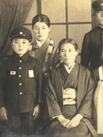 Japanese Showa Family Posed Portrait Photograph Vtg Kimono Uniform Sepia PH110