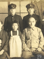 Japanese Showa Family Posed Portrait Photograph Vtg Kimono Uniform Sepia PH110