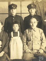 Japanese Showa Family Posed Portrait Photograph Vtg Kimono Uniform Sepia PH110
