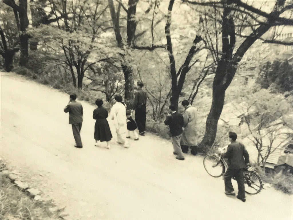Japanese Showa Family Stroll Photograph Vtg Daily Life Street Black White PH262