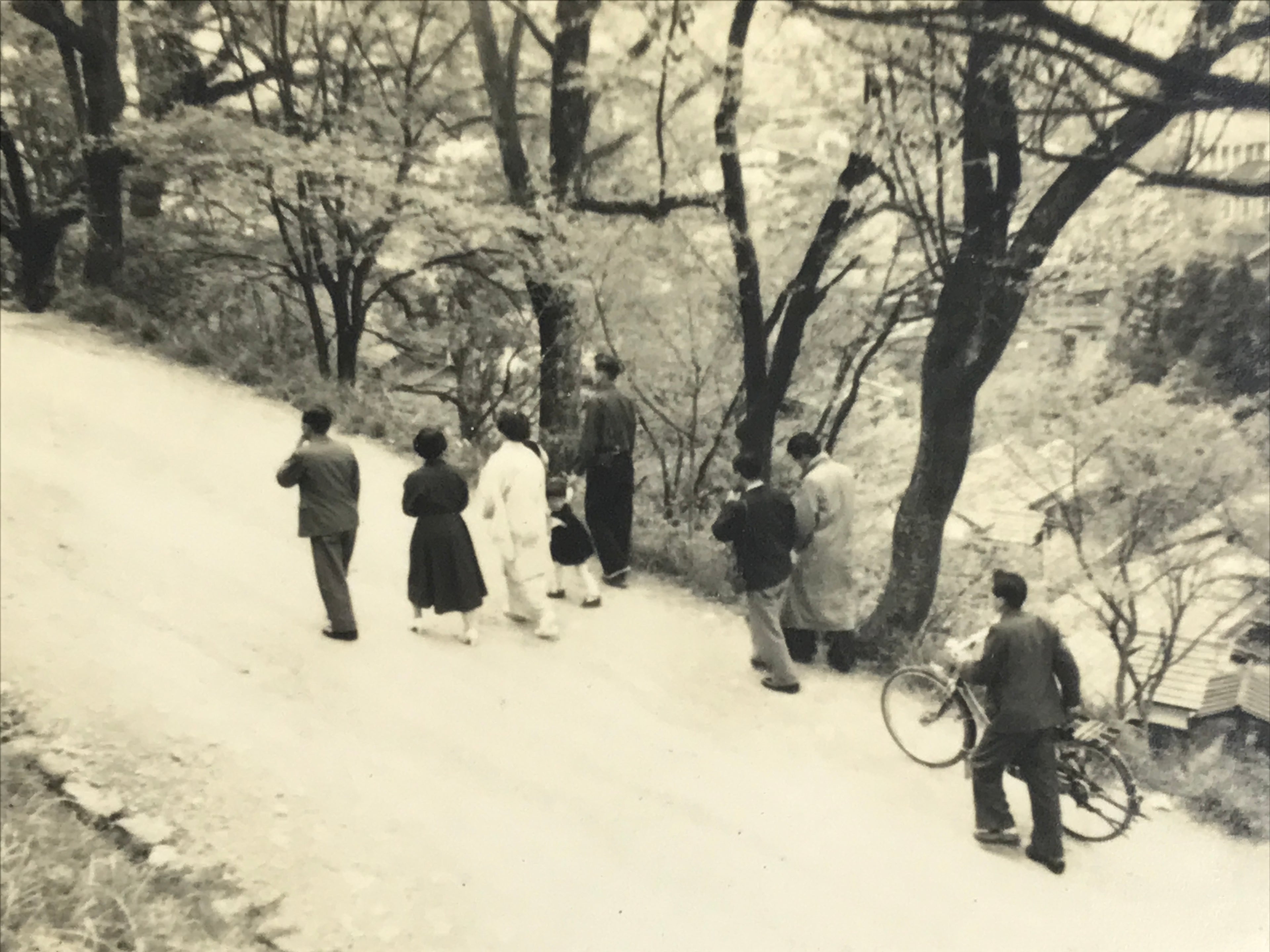 Japanese Showa Family Stroll Photograph Vtg Daily Life Street Black White PH262