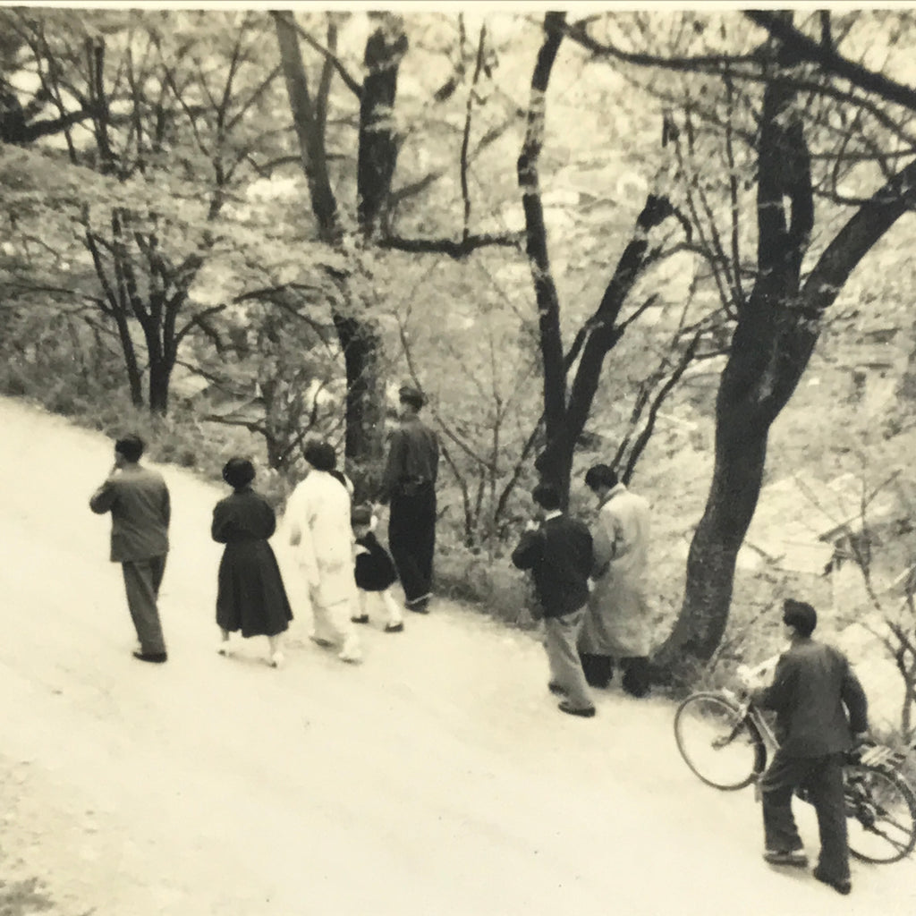 Japanese Showa Family Stroll Photograph Vtg Daily Life Street Black White PH262