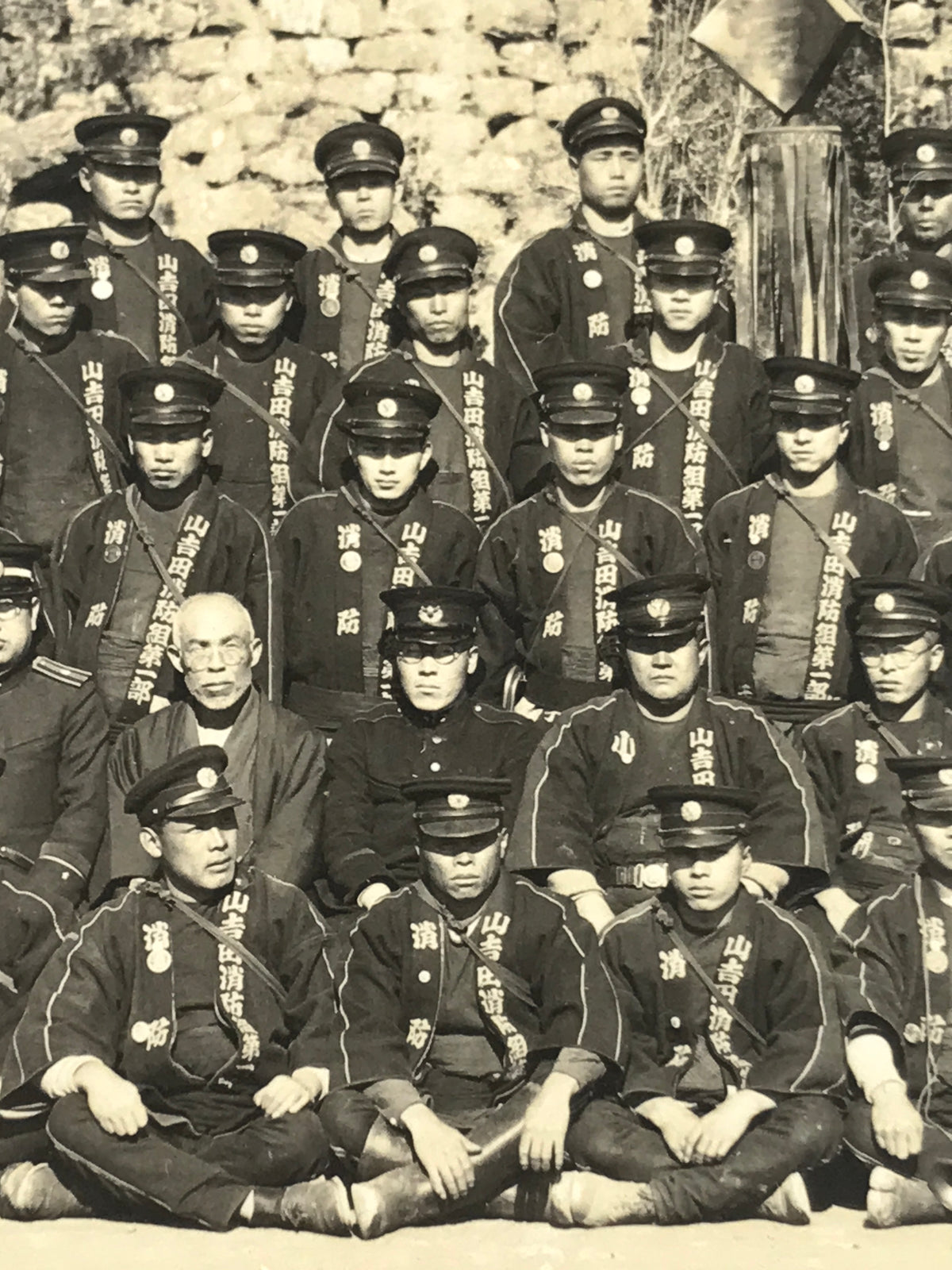 Japanese Showa Fire Department Group Photograph Firefighter Black White PH162