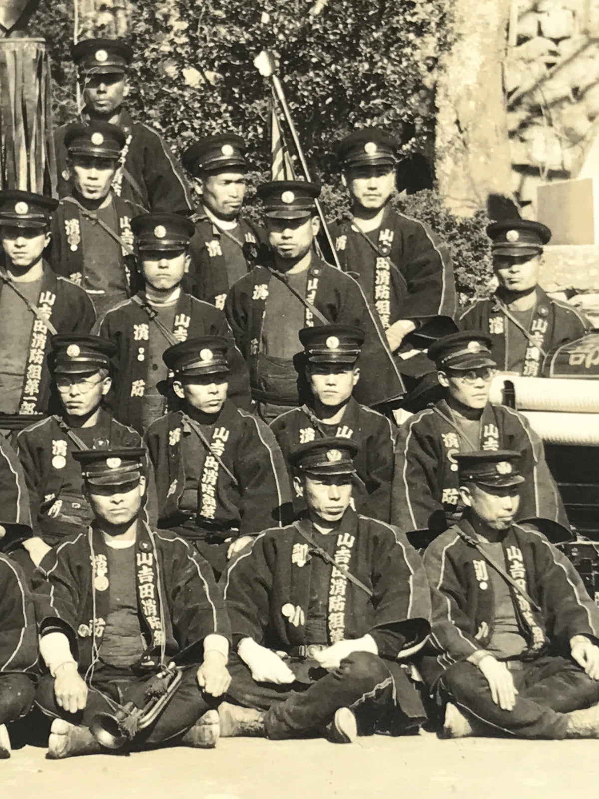 Japanese Showa Fire Department Group Photograph Firefighter Black White PH162
