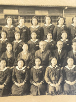Japanese Showa Girls' School Class Photograph Group Student Uniform Sepia PH79