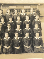 Japanese Showa Girls' School Class Photograph Group Student Uniform Sepia PH79