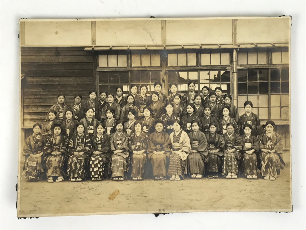 Japanese Showa Girls School Group Photograph Vtg Student Kimono Sepia Tone PH156