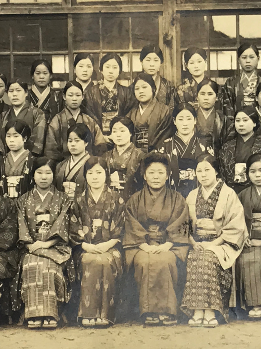 Japanese Showa Girls School Group Photograph Vtg Student Kimono Sepia Tone PH156