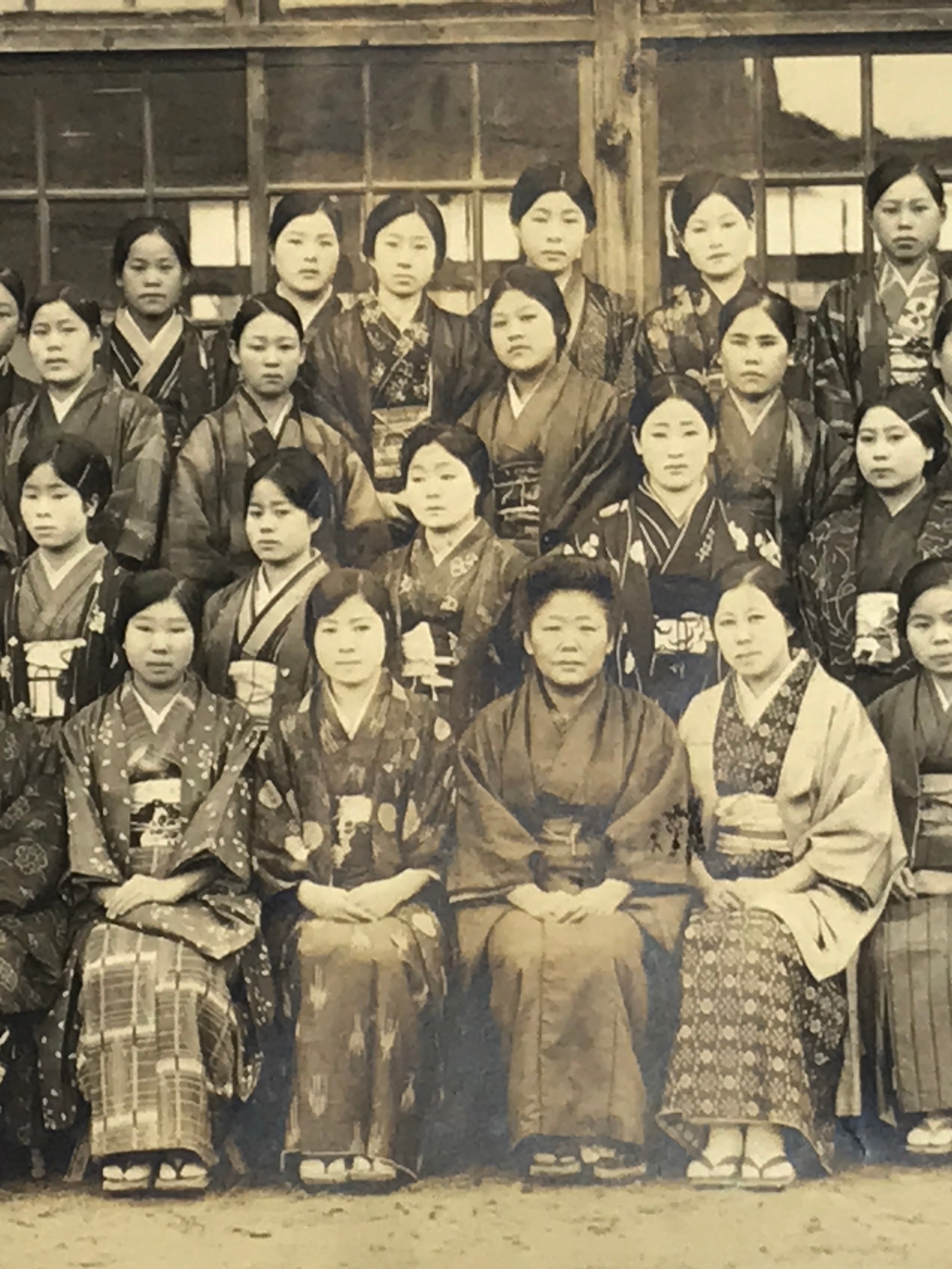 Japanese Showa Girls School Group Photograph Vtg Student Kimono Sepia Tone PH156