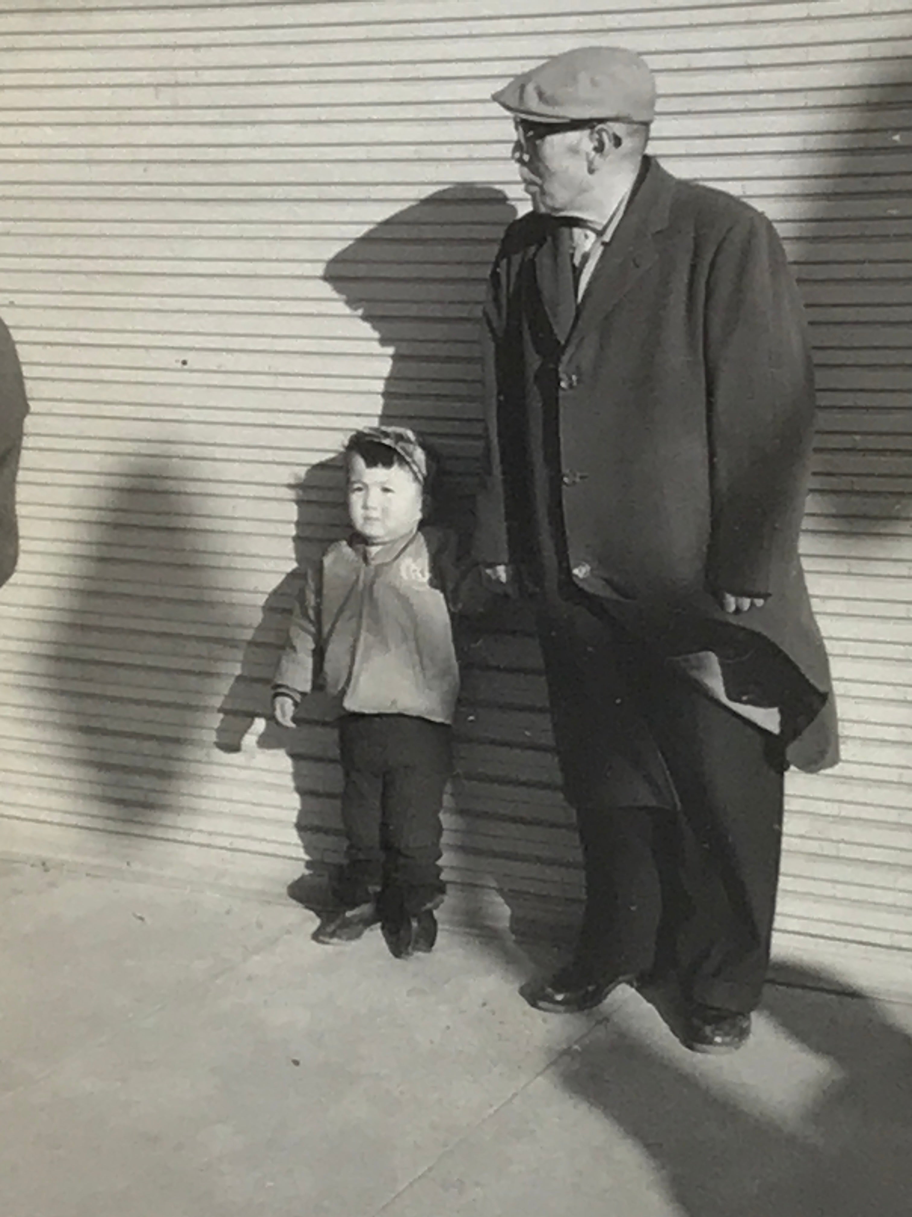 Japanese Showa Grandfather Grandson Pair Photograph Vtg Child Black White PH244