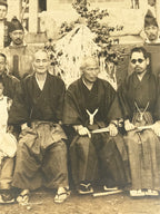 Japanese Showa Group Portrait Photograph Vtg Shrine Stone Monument Sepia PH287