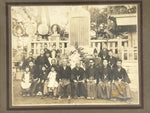 Japanese Showa Group Portrait Photograph Vtg Shrine Stone Monument Sepia PH288