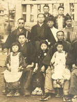 Japanese Showa Group Portrait Photograph Vtg Shrine Stone Monument Sepia PH288