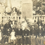 Japanese Showa Group Portrait Photograph Vtg Shrine Stone Monument Sepia PH288