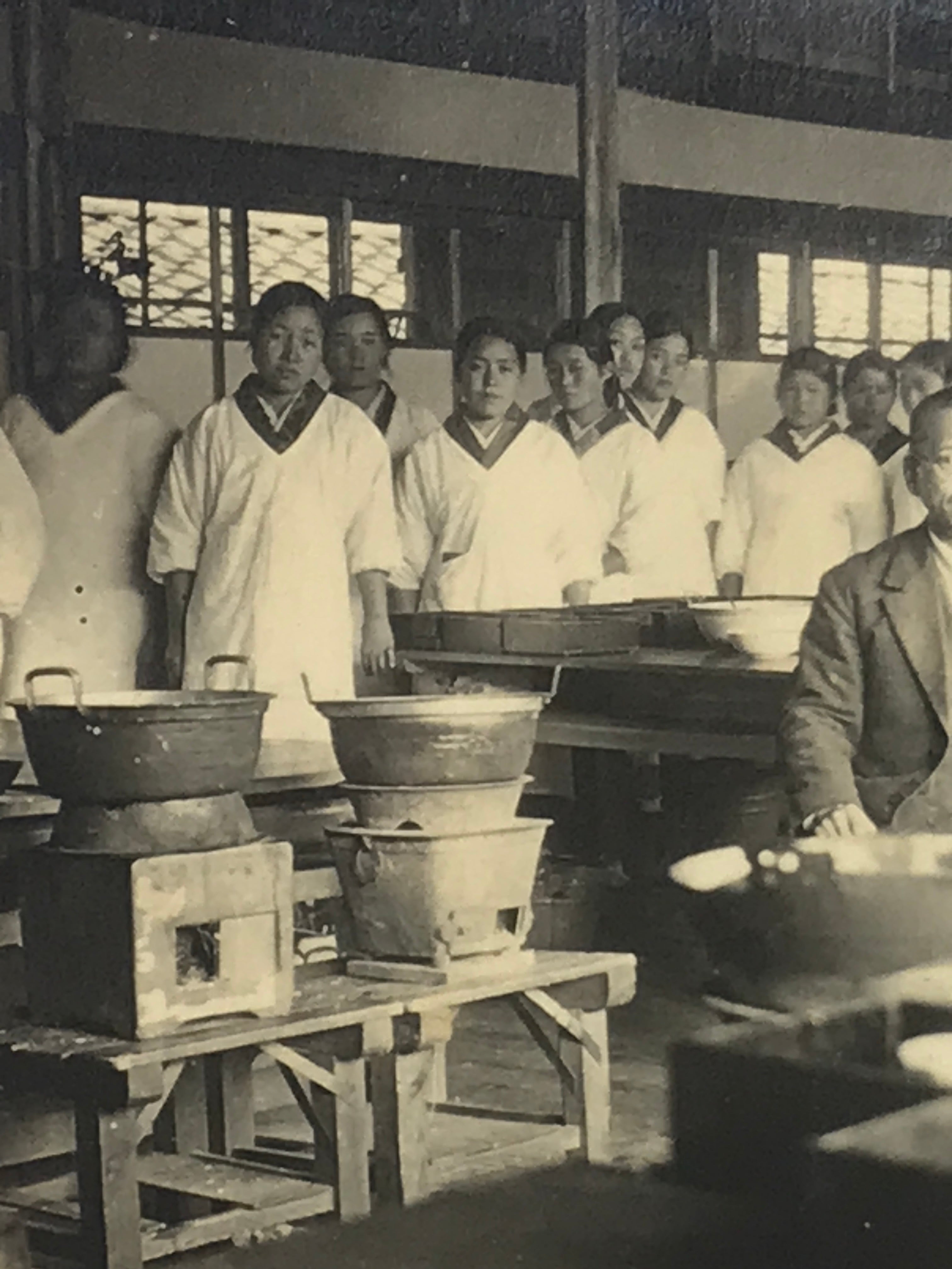 Japanese Showa Industrial Kitchen Cooking Staff Photograph Cafeteria Sepia PH235