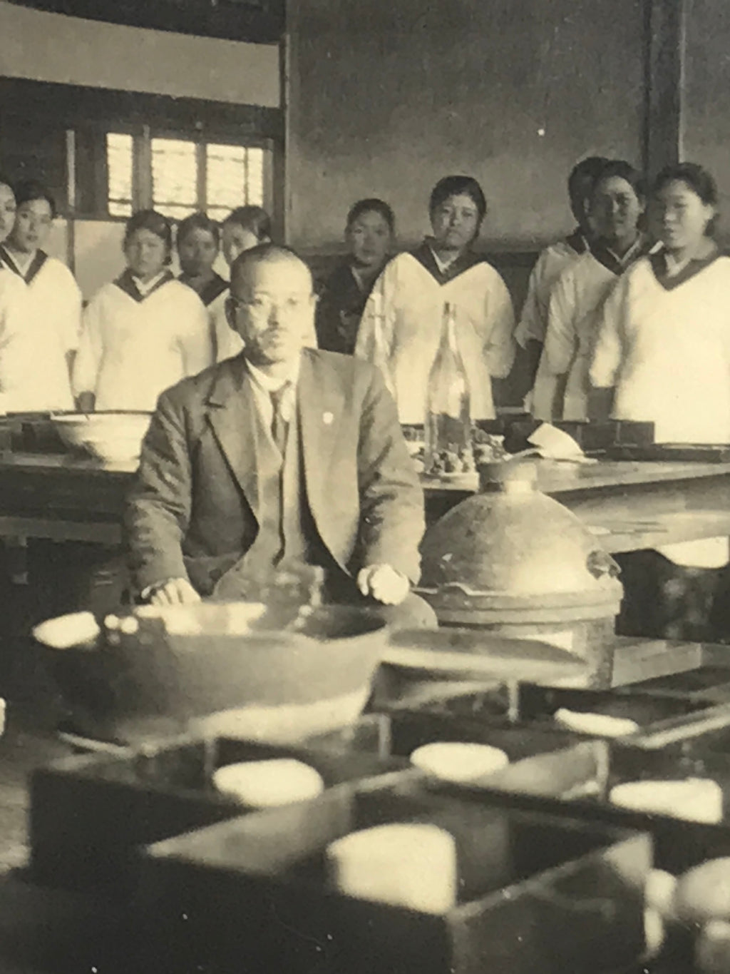 Japanese Showa Industrial Kitchen Cooking Staff Photograph Cafeteria Sepia PH235