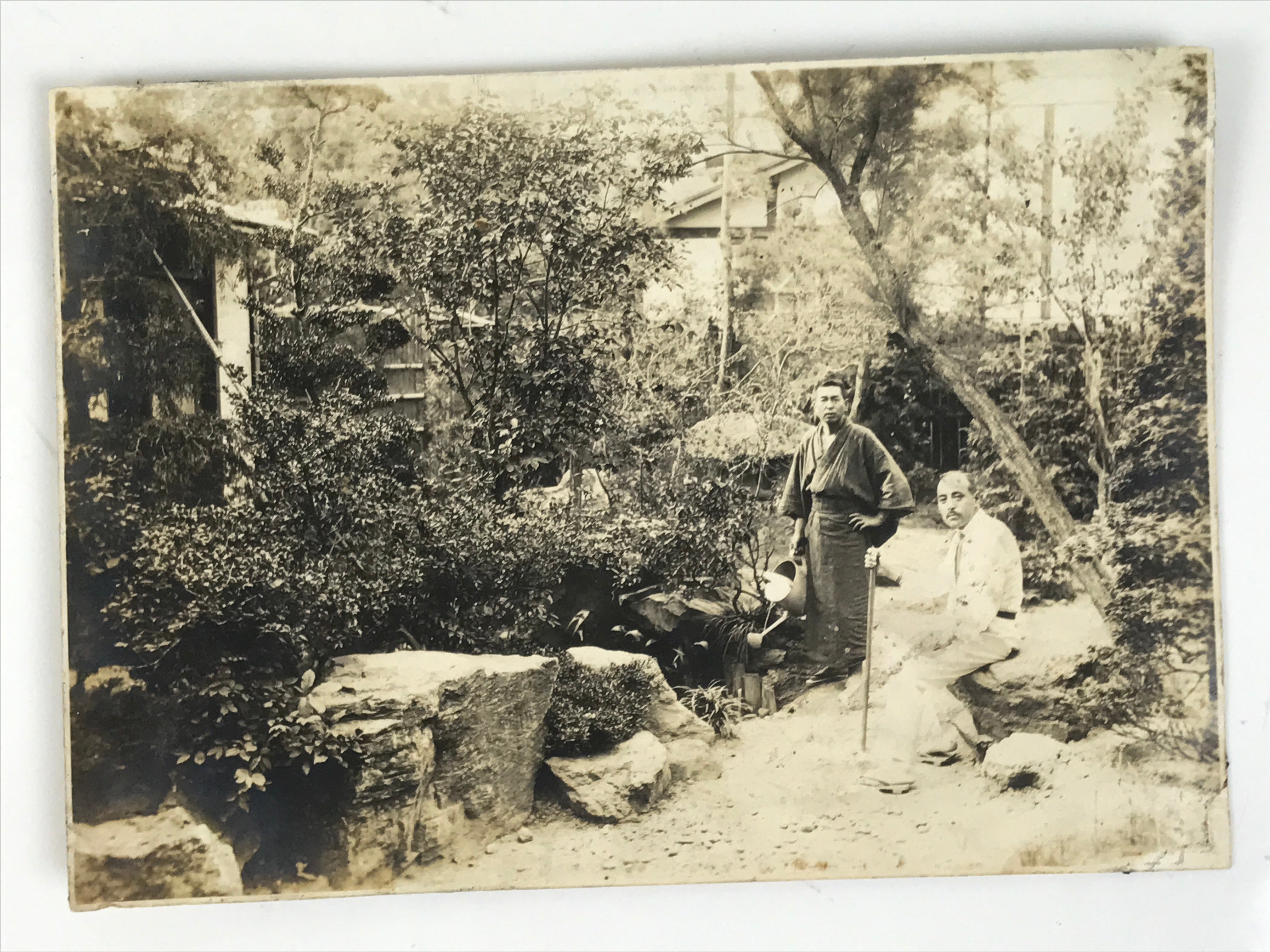 Japanese Showa Japanese Garden Photograph Vtg Daily Life Men Black Whi ...