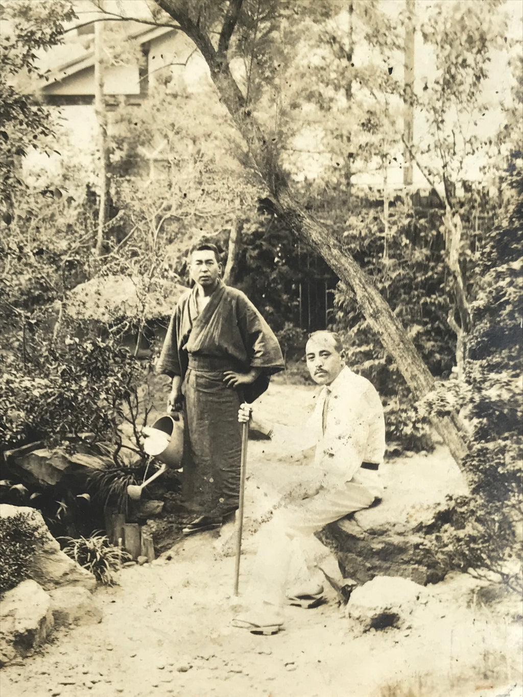 Japanese Showa Japanese Garden Photograph Vtg Daily Life Men Black White PH96