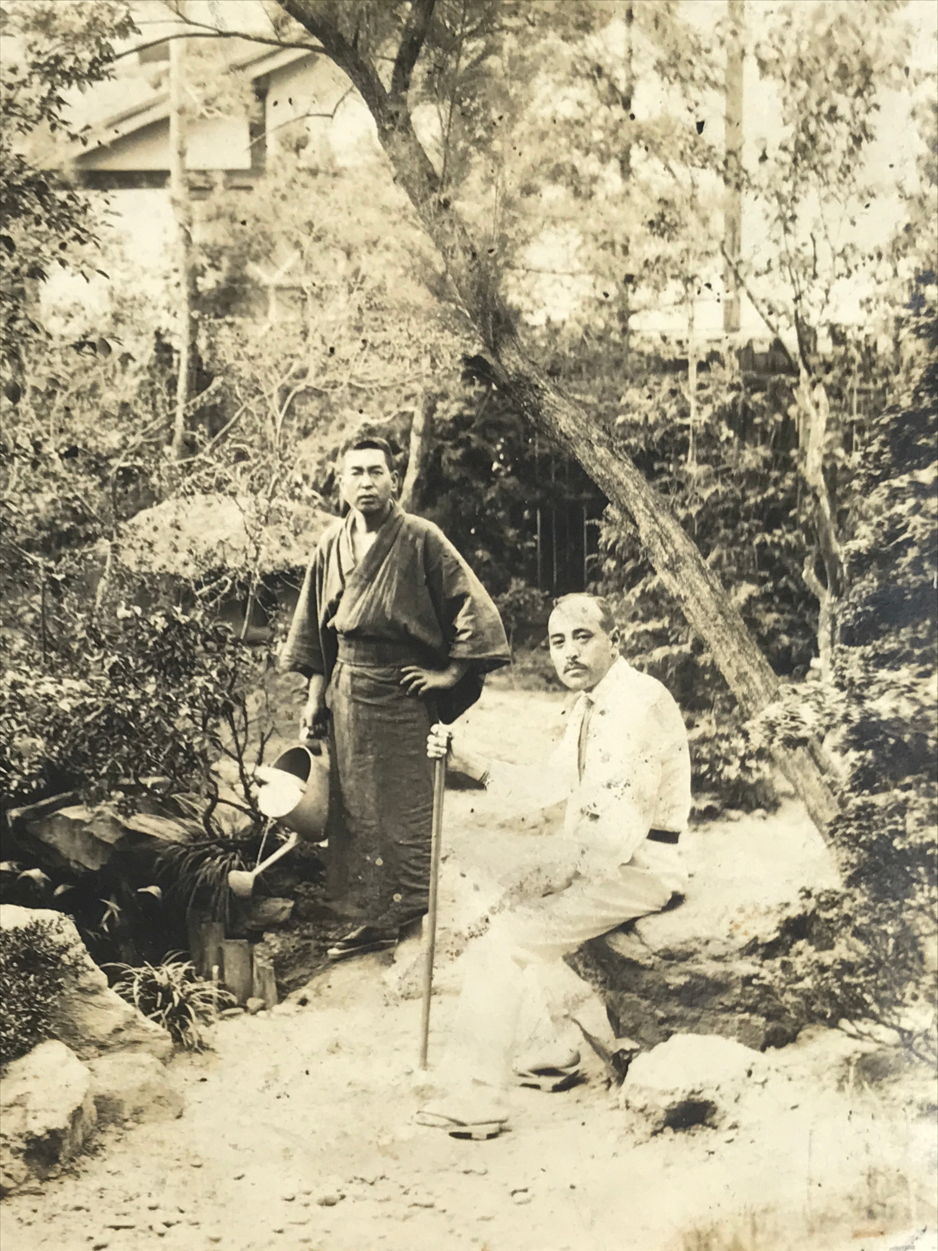 Japanese Showa Japanese Garden Photograph Vtg Daily Life Men Black White PH96