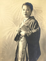 Japanese Showa Kimono Woman Portrait Studio Photograph Vtg Sepia Tone PH228