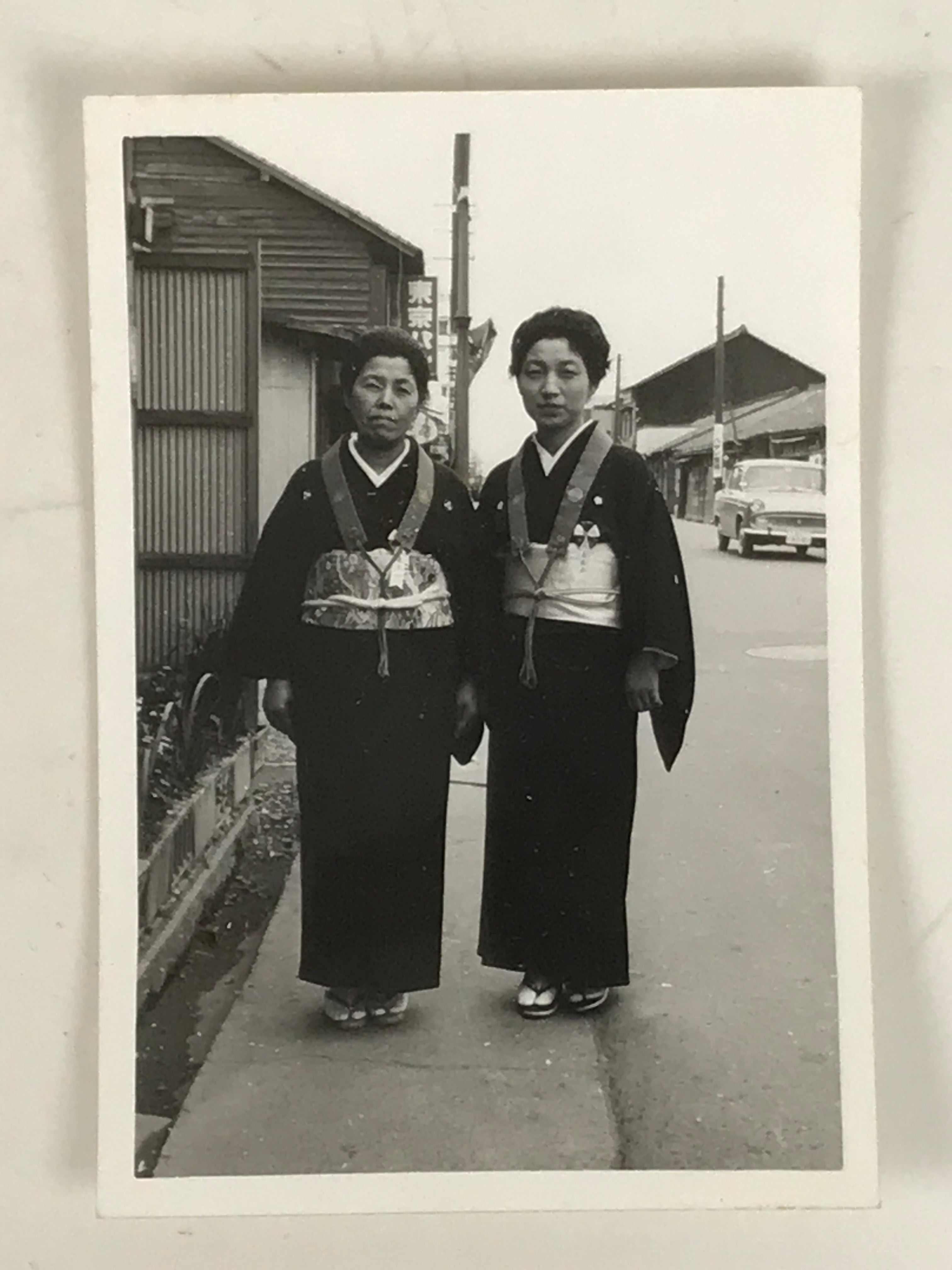 Japanese Showa Kimono Women Photograph Wagesa Buddhist Sash Black White PH218