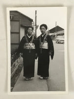 Japanese Showa Kimono Women Photograph Wagesa Buddhist Sash Black White PH218