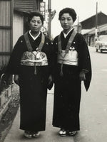 Japanese Showa Kimono Women Photograph Wagesa Buddhist Sash Black White PH218