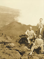 Japanese Showa Men Group Photograph Vtg Mountain Volcano Suits Sepia Tone PH147