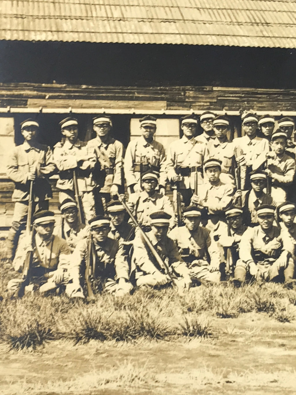 Japanese Showa Military Education Student Group Photograph Uniforms Sepia PH115
