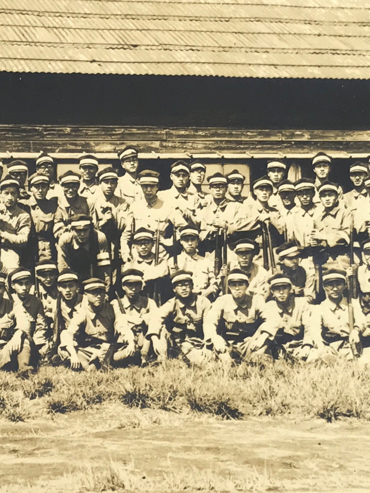 Japanese Showa Military Education Student Group Photograph Uniforms Sepia PH115