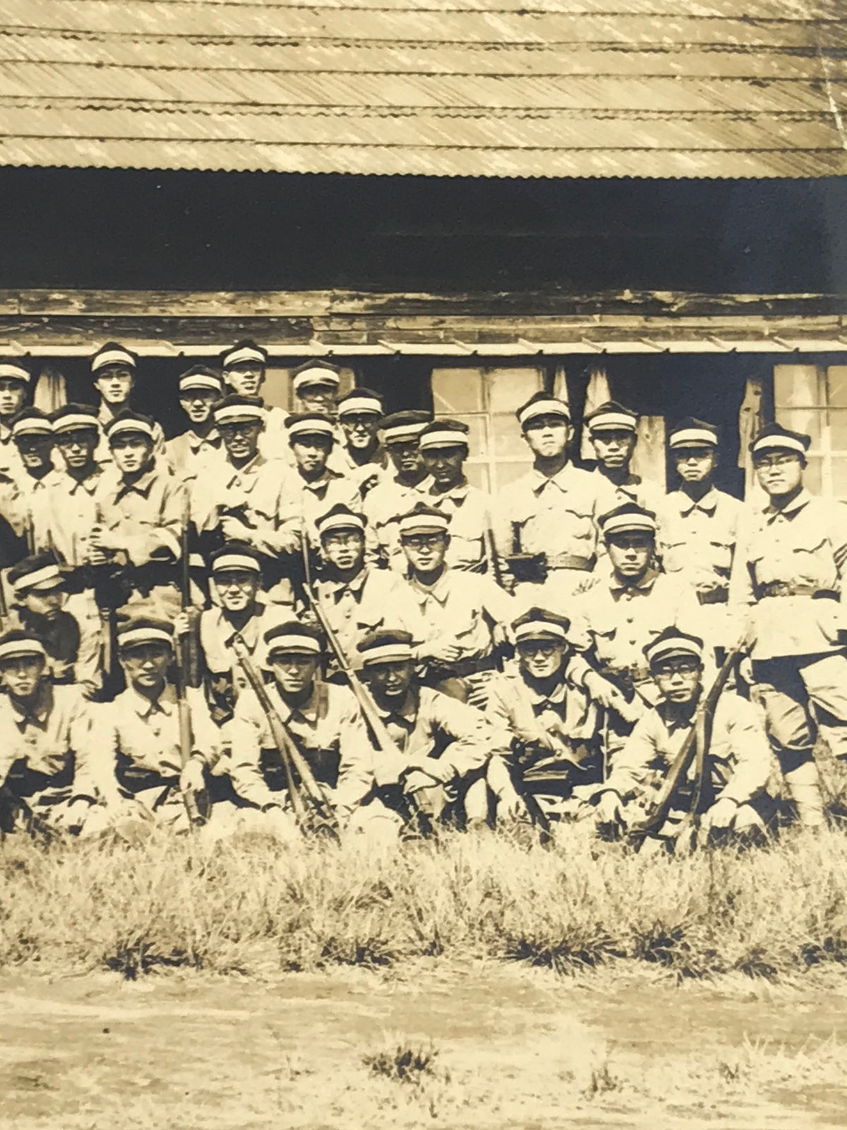 Japanese Showa Military Education Student Group Photograph Uniforms Sepia PH115