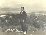 Japanese Showa Mt Fuji Scenic Overlook Suit Man Photograph Vtg Black White PH103