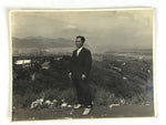 Japanese Showa Mt Fuji Scenic Overlook Suit Man Photograph Vtg Black White PH103