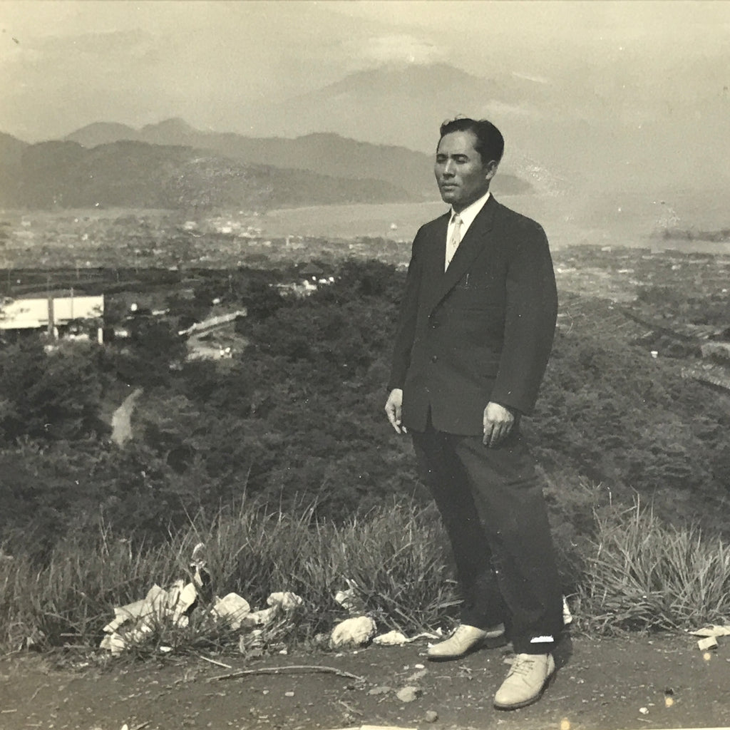 Japanese Showa Mt Fuji Scenic Overlook Suit Man Photograph Vtg Black White PH103