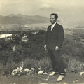 Japanese Showa Mt Fuji Scenic Overlook Suit Man Photograph Vtg Black White PH103