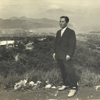 Japanese Showa Mt Fuji Scenic Overlook Suit Man Photograph Vtg Black White PH103