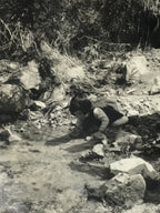 Japanese Showa River Excursion Photograph Vtg Family Children Black White PH212